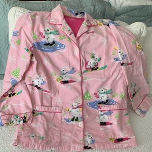 Like New Nick & Nora Flannel PJ Top Pink Skiing Bunnies S and M available
